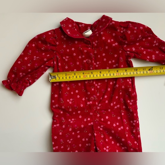 Vintage 90s Red Floral Baby Velvet Jumpsuit - Picture 7 of 9